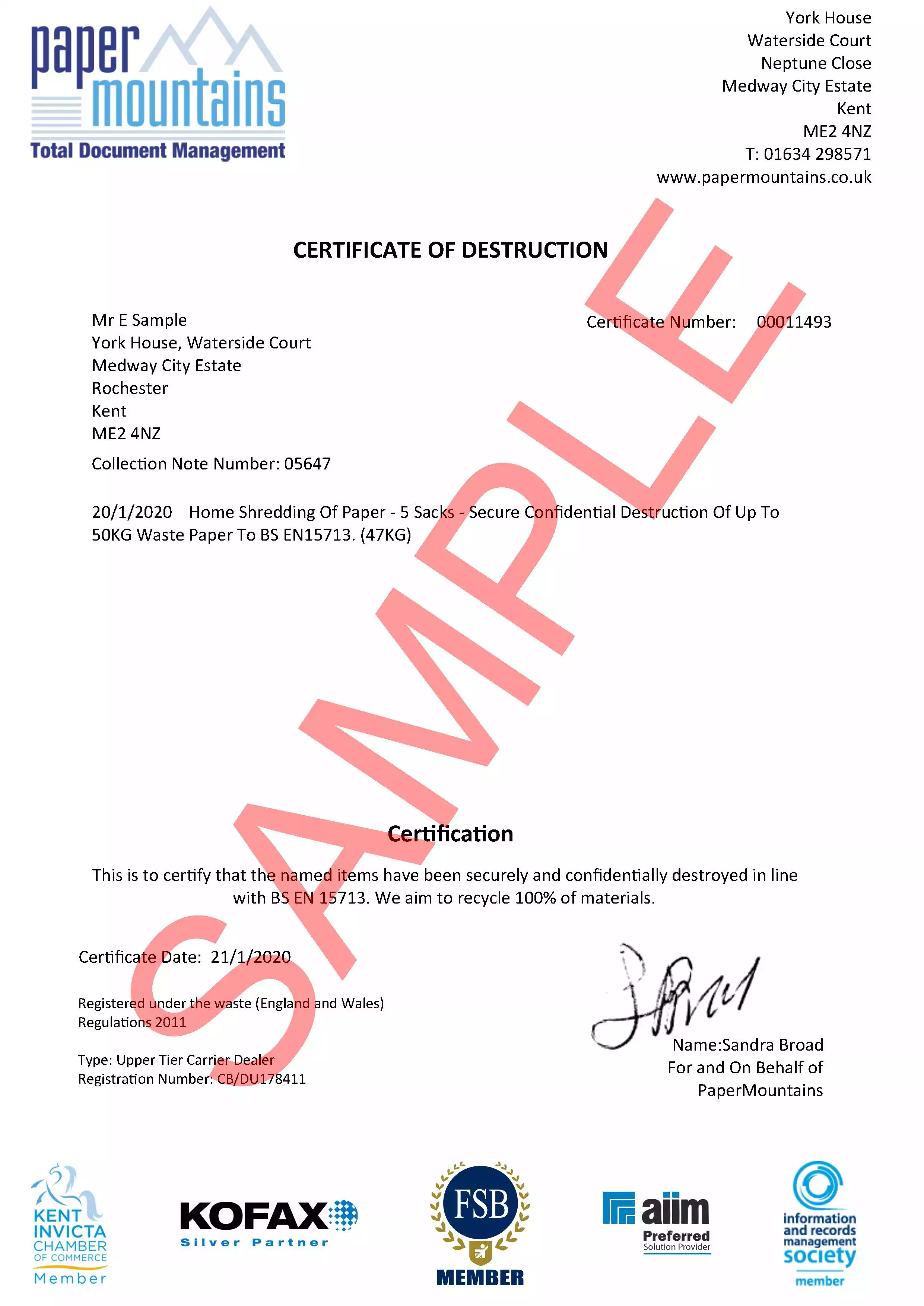 Certificate of Destruction - Waste Paper Destruction Certificate For Shredding