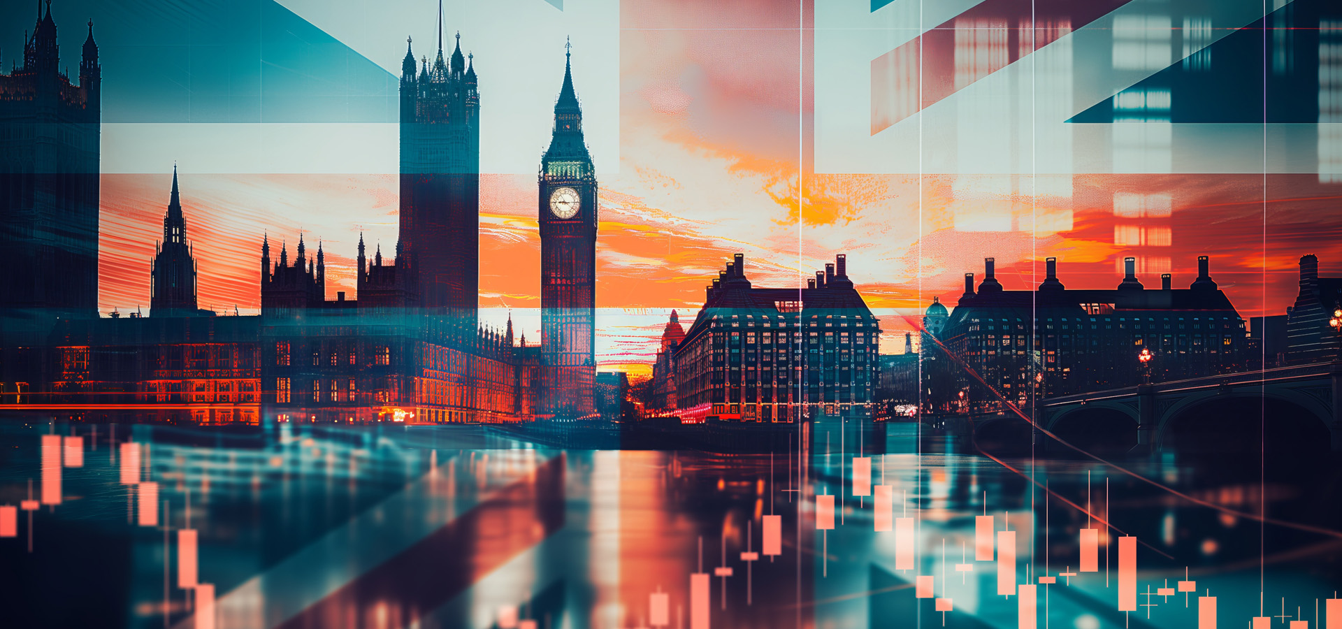 London Skyline Overlaid With The Union Flag