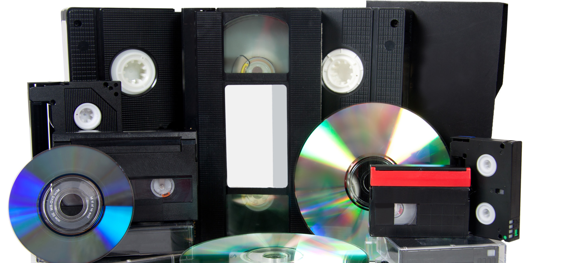 Assortmant of types of tapes we can shred, including video tapes, audio tapes, data tapes, backup tapes 